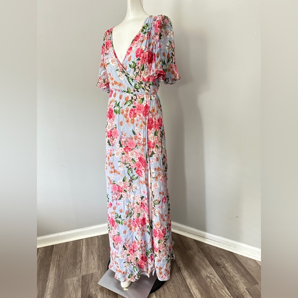 BYTIMO Summer Of Love Floral Long Wrap dress in Blue Dream XS $425 - Picture 5 of 9